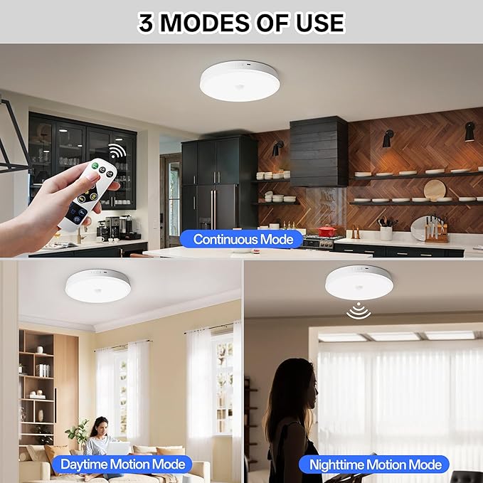 Homelist 2026 New 12000mAh Rechargeable Ceiling Light, Motion Sensor Ceiling Light with Remote, Battery Operated Closet Light for Shower, Garage, Porch, 6500K Cool White