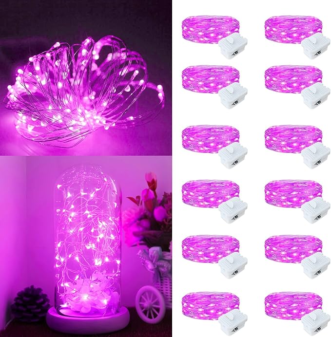 12Pack Fairy Lights Battery Operated, 7ft 20 LED 3 Modes Speed Twinkle Mini String Lights Waterproof Silver Wire Firefly Starry Lights for Mason Jars Wedding Party Christmas Decorations