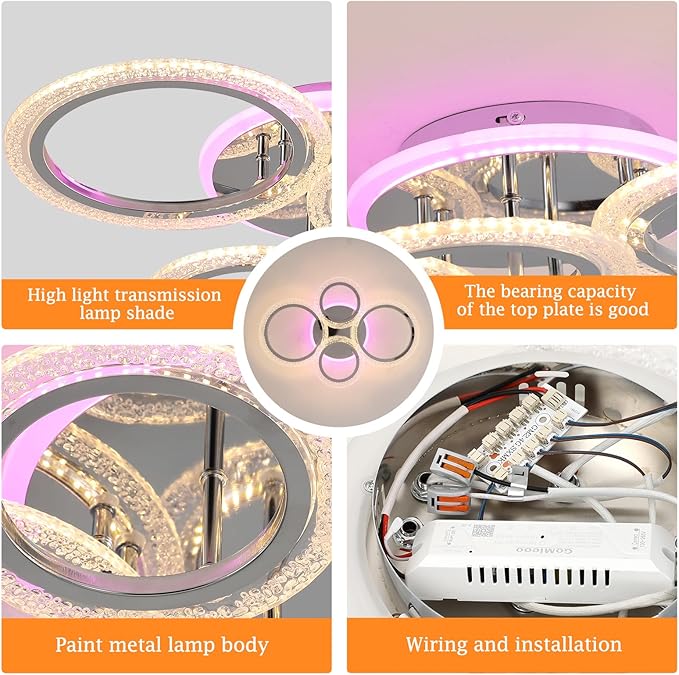 STCH Modern LED Ceiling Light Dimmable, 4 Rings Flush Mounted Ceiling Lamp, Ceiling Light Fixture with Remote, Ceiling Lamp for Kitchen Living Room Bedroom Laundry Room Hallway Office, 3000-6500K