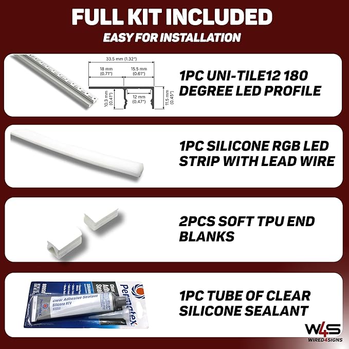 Wired4Signs Nicho Series White LED Tile Edge Light Strip Kit 24V DC Warm White 3000K Waterproof Silicone Profile Dimmable for Bathroom Shower Accent Lighting (2390mm (94")) LED Kit Only