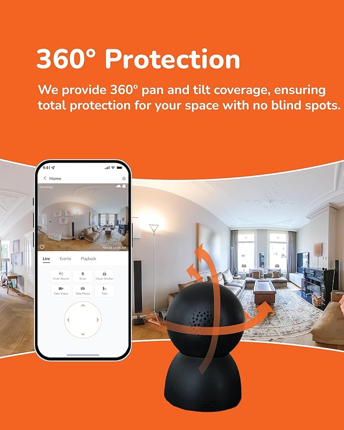 SensForge 2.5K Pan-Tilt Security Camera, 360° Dual-Band WiFi Camera for Home, Free AI Human & Pet Detection, 2-Day Cloud + 64GB SD Storage, Two-Way Talk, Optional AI + Storage Upgrade (1, Black)