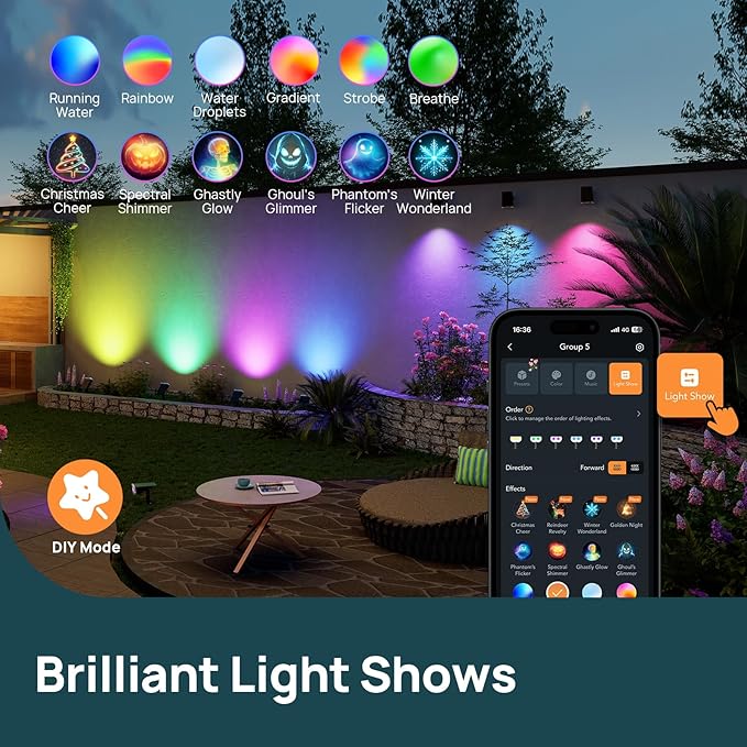 Linkind Smart Solar Spot Lights Outdoor SL5C, Solar Lights Outdoor Spotlight Cool/Warm White/Color Changing, APP/Voice Control, IP67 Easter Decorations for Yard, Garden, Pathway(2 Pack)