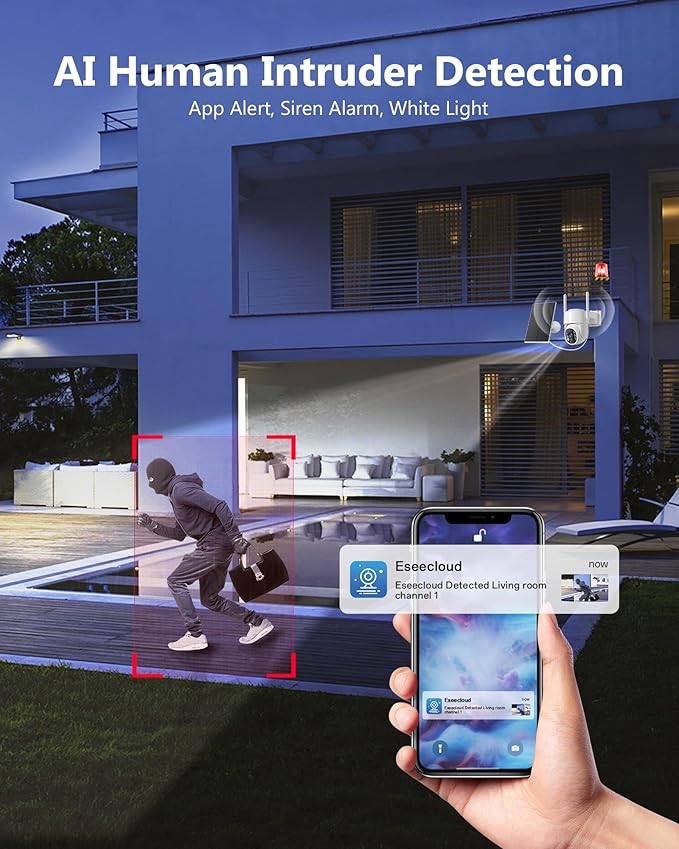 2K Security Cameras Wireless Outdoor, 5G WiFi Cameras for Home Security, 360° PTZ Solar/Battery Powered Outside Cam, 2 Way Talk, Color Night Vision, AI Human Detection for Porch/Garage/Yard