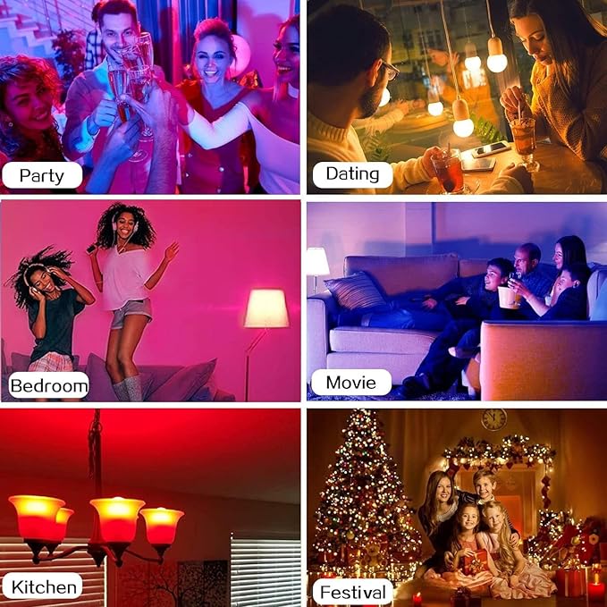 RGB Color Changing Light Bulbs,RGB LED Light Bulbs,9W Warm White 6500K,40W Equivalent,16 Color Multicolor A19 E27/E26 Dimmable Memory Function, for Home Decoration,Stage,Bar,Party