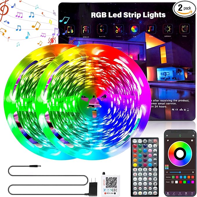 Led Lights for Bedroom 150ft Color Changing RGB Led Strip Lights Music Sync, DIY Led Light Strip with Remote and App Control, Dimmable Led Lights for Room Party Home Decor Cool Things (2*75ft)