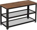 VASAGLE 3-Tier Shoe Rack, Shelf Storage Bench with Metal Mesh Shelves and Seat, Free Standing Shoe Organizer for Entryway, 11.8 x 28.7 x 17.7 Inches, Hazelnut Brown and Black ULBS073B03