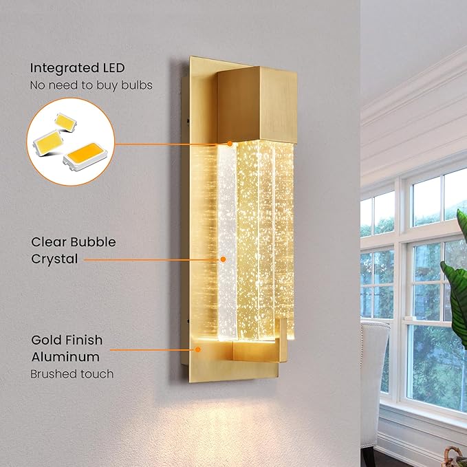 WOSHITU LED Wall Sconce Light: 11 Inch Gold Modern Sconces Wall Lighting 3000K Dimmable Crystal Wall Lamps Indoor Bathroom Sconce Wall Mount Light Fixtures for Living Room/Bedroom/Hallway