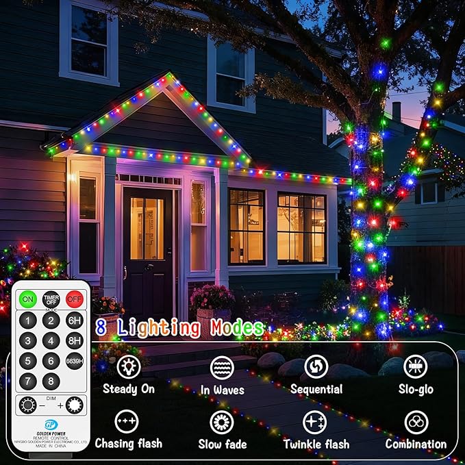 132 FT 400 LED Fairy Lights Plug in Christmas String Lights Outdoor Waterproof Twinkle Lights with Timer 8 Modes Memory for Holiday Wedding Party Tree Wall Bedroom Garden Decorations-Multicolored