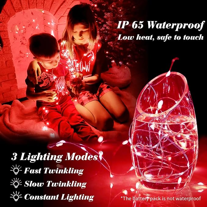 ZGWJ 6 Pack Fairy Lights Battery Operated with Remote, 7ft 20 LED Mini Fairy String Lights with Timer 8 Lighting Modes Waterproof for Halloween Christmas Tree DIY, Parties, Bedroom Decorations Red