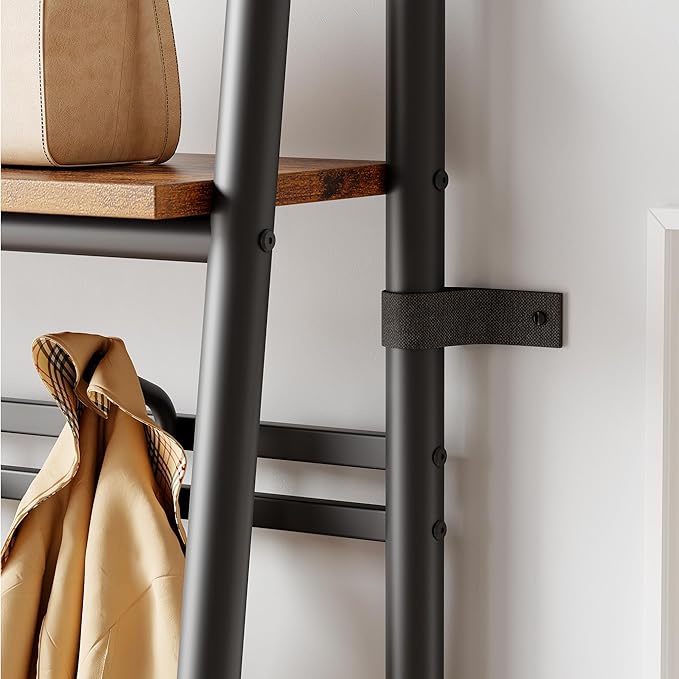Coat Rack, Floorstanding Hall Tree with Shoe Rack, Wooden and Metal Coat Stand, Industrial Clothes Rack, for Hallway, Living Room, Bedroom, 39.4''x14''x72.5'', Rustic Brown