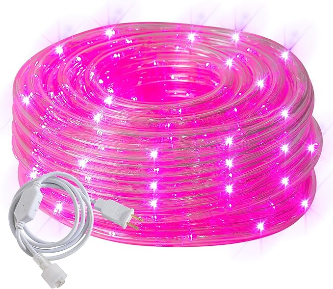50ft Pink Rope Lights,Connectable for Indoor & Outdoor,110V Transparent Flexible Tube Lights,Waterproof LED Rope Lighting for Outside,Deck,Patio,Pool,Camping,Bedroom Decor,Landscape Lighting
