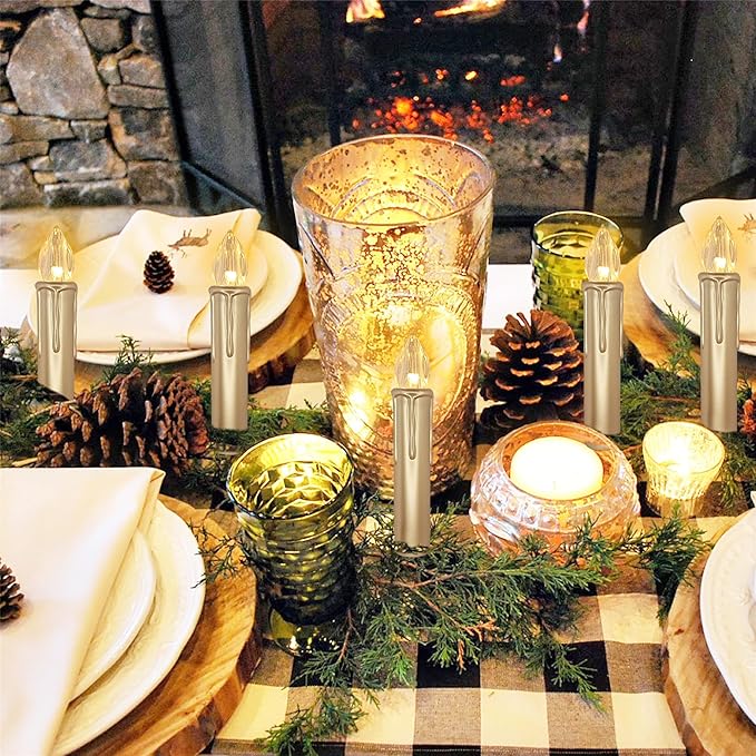 Short Candlesticks LED Taper Candle,4inches Remote Candle Sticks Gold Battery Operated Chandelier Flameless Candles with Clip Flickering Warm White Lights for Wedding Party Baroque Chandelier