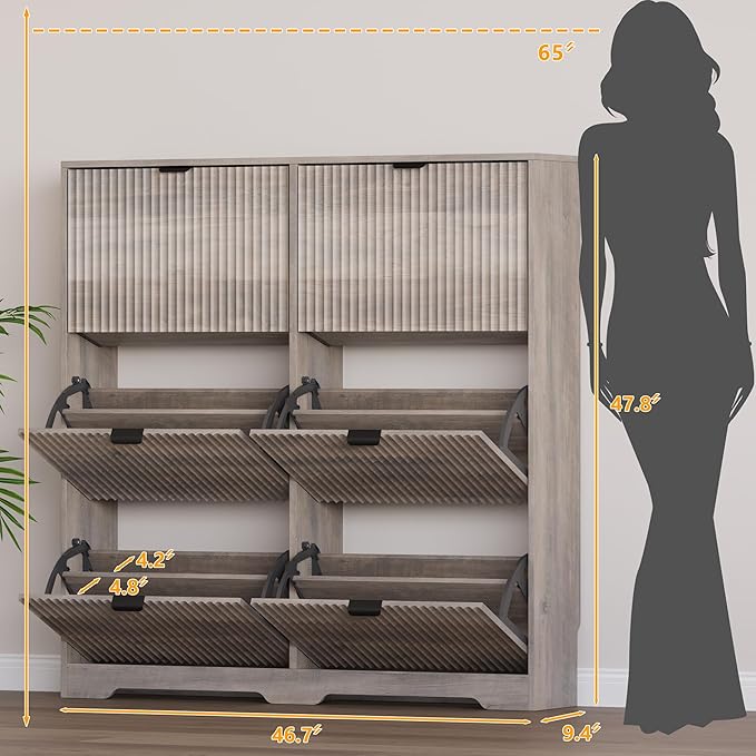 Large Shoe Cabinet for Entryway, Tall Narrow Shoe Storage Cabinet with 6 Flip Drawers and Adjustable Shelves, Shoe Rack Cabinet Organizer for Hallway, Foyer, Small Apartment