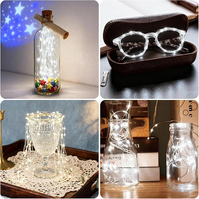 Lemical 10 Pack Fairy Lights Battery Operated 9.8FT 30 LED Twinkle Lights 3 Modes Waterproof Bulk Mini Copper Wire Firefly String Light for Christmas Mason Jars DIY Wedding Table Decor(Cool White)