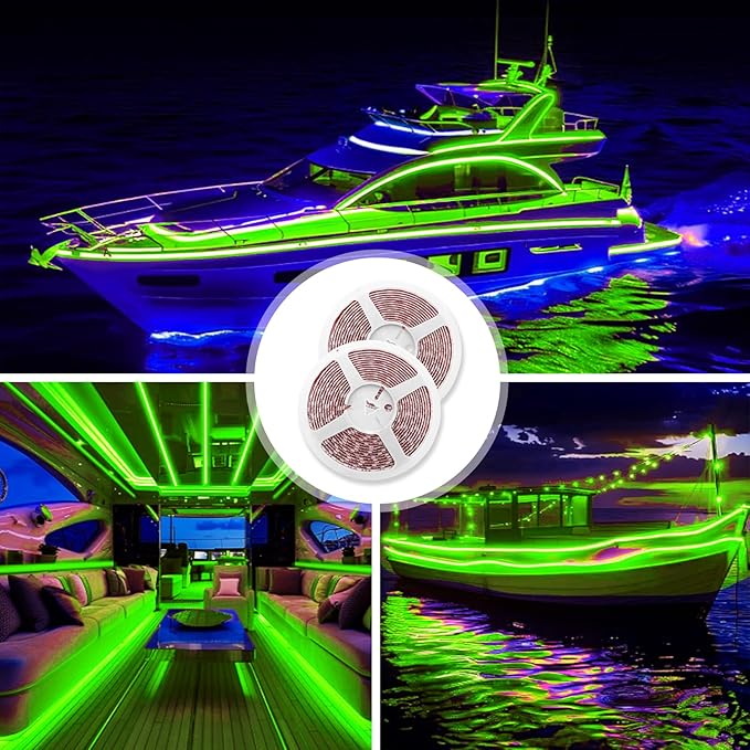 LED Boat Lights 16.4ft, LED Boat Strip Lights, Waterproof Boat Interior Light, Pontoon, Bass Boat, Kayak, Jon Boat, Cabin, Deck, Boat Navigation Lights(Green)
