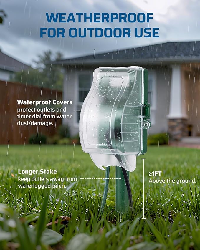 DEWENWILS Outdoor Power Stake Timer, 1800W/15A Digital Timer with 6 Grounded Outlets, 6FT 14/3C Extension Cord, Waterproof Heavy Duty Outlet for Lights, Yard, Garden, ETL Listed