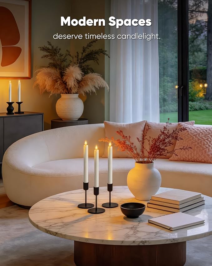 Homemory 6 Pcs Wax Flameless Taper Candles with Remote Timer and Dimmer, White Candle Sticks Battery Operated, LED Window Candles with Flickering Light, 9.6 Inches for Wedding Home Indoor Decoration