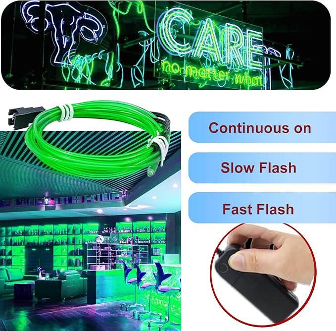 Ourbest EL Wire Lights Battery Powered, Wearable Led Wire Lights 5in1 neon String Light,DIY neon Sign kit Stay/Slow/Fast Flash Party Decoration 1M Green