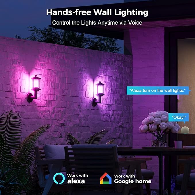 XMCOSY+ Outdoor Wall Lights, 1100LM Smart Porch Light, RGBCW LED Outdoor Sconce, WiFi APP Control, Compatible with Alexa, IP65 Waterproof, 1 Pack