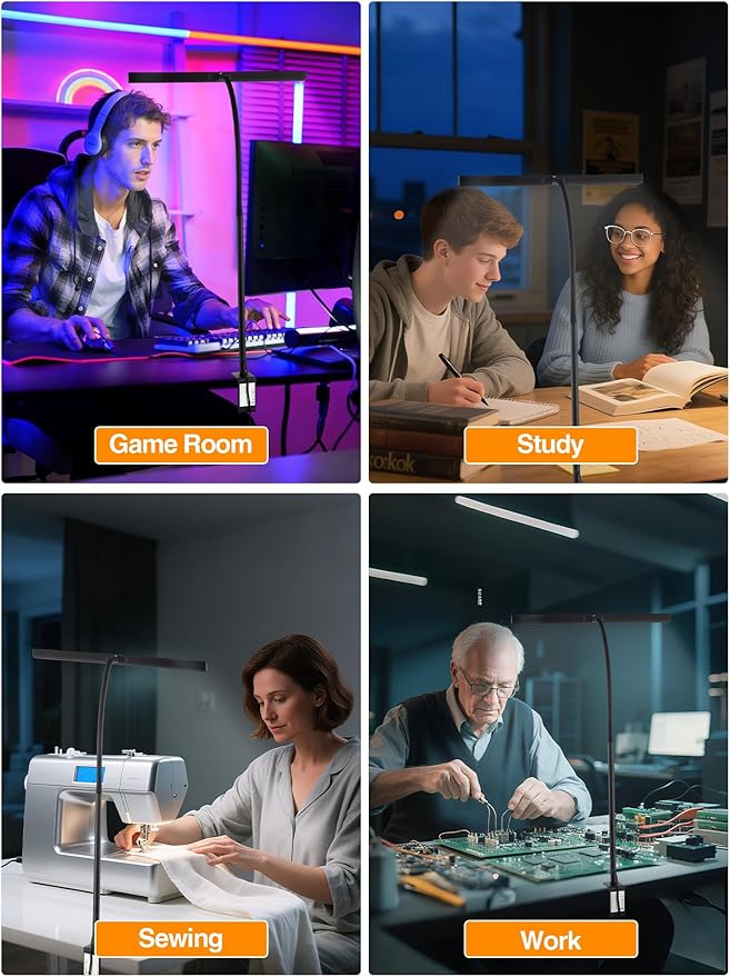 LED Desk Lamps for Home Office,5 Color+9 Brightness Desk Light,Touch & Remote Control,1000 Lumen Bright Monitor Light with Timer,12W USB Adapter Clamp Lamp for Computer, Reading, Study, Workbench