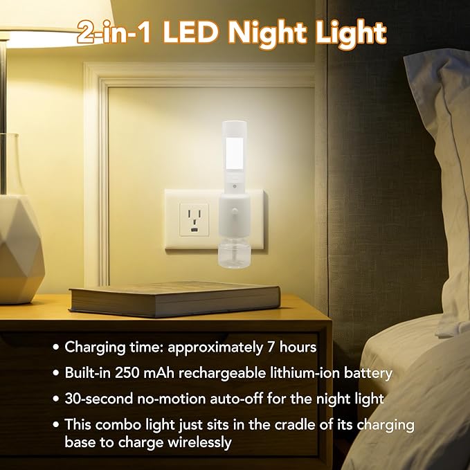 Aromatherapy Emergency Lights, Rechargeable LED Flashlight with Motion Sensor Night Light &Power Failure Light, Plug in Air Freshener Warmer for Bedroom Bathroom Hallway, 2Pack