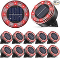 Mini Solar Ground Lights, 12 Pack Solar Lights Outdoor Waterproof, Upgraded LED Flat Landscape Lighting for Outside Pathway Garden Patio Yard Driveway,Red