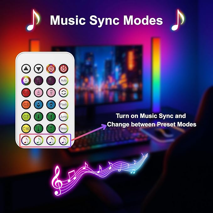 RGB Smart LED Desk Light Bars 2-Pack Music Sync Standing Light Bars for Gaming, Home Office & Ambient Lighting (Remote Control)