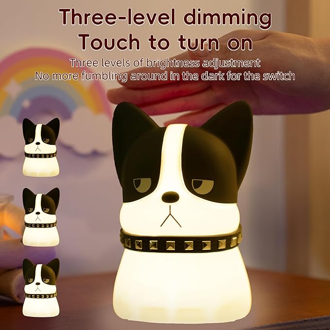 Led Cute Frenchie Night Light, Dimmable Nursery Kawaii Lamps, Super Squishy Silicone USB Rechargeable Touch Control Bedside Lamp, Used for Camping Party Room Decor(Frenchie)