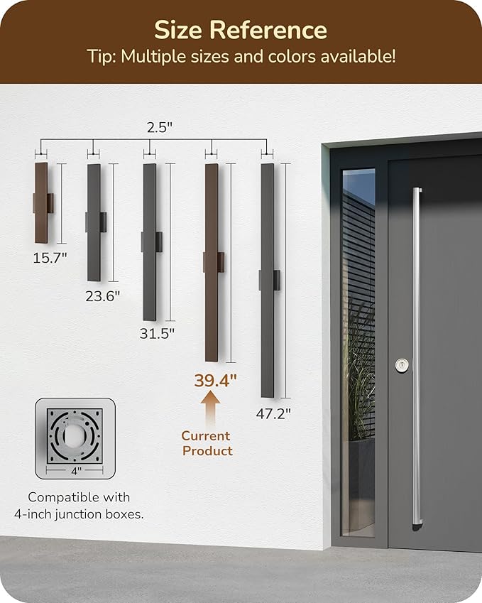EDISHINE 2 Pack Modern Outdoor Wall Lights Dimmable, 39.3" Rectangular Outdoor Wall Sconce, 3CCT, Iron & PC, IP65 Waterproof, Long Front Porch Light for Patio, Yard, Oil Rubbed Bronze
