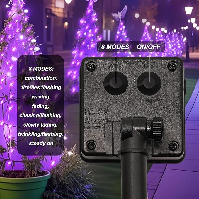 VOOKRY 10 Strands 200 LEDs Solar Fairy Lights Outdoor Waterproof, Solar Powered String Lights 8 Modes DIY Watering Can Lights for Party Wedding Patio Yard Garden Tree Decorations(Purple)