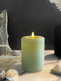LumiPur Signature Natural Glow Flickering Flameless LED Wax Pillar Candle (3.5" x 5", Sage Green)