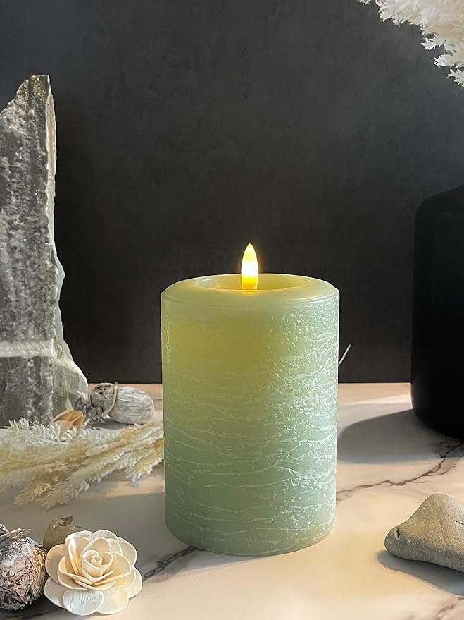 LumiPur Signature Natural Glow Flickering Flameless LED Wax Pillar Candle (3.5" x 5", Sage Green)