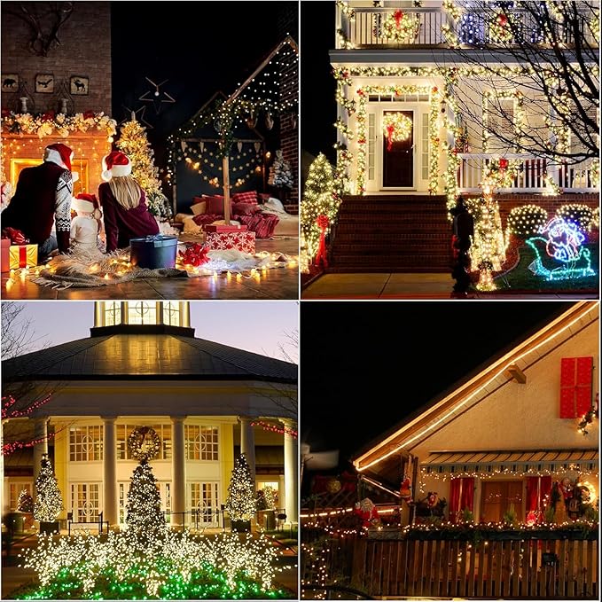 LAMPHOME 165ft Christmas Decorative Mini Lights, 500 LED Transparent Wire Fairy Starry String Lights Plug in, 16Lighting Modes for Indoor Outdoor Xmas Tree Wedding Party Decoration (Warm White)