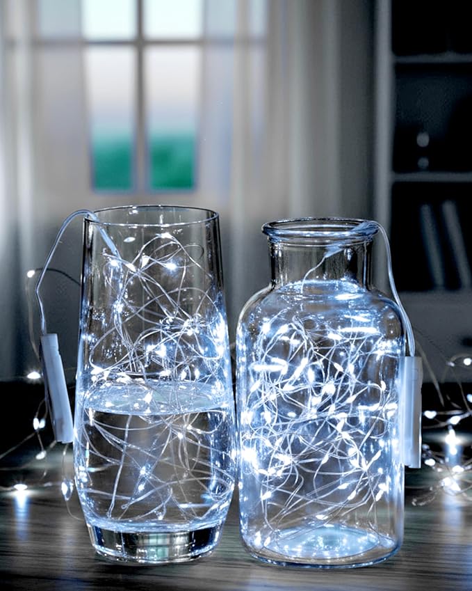 Riakrum 7ft 20 Fairy Lights Battery Operated [3 Styles], LED String Lights Bulk Waterproof String for Christmas Mason Jars Wedding Engagement Party Decorations Table Centerpiece(White,100 Pack)