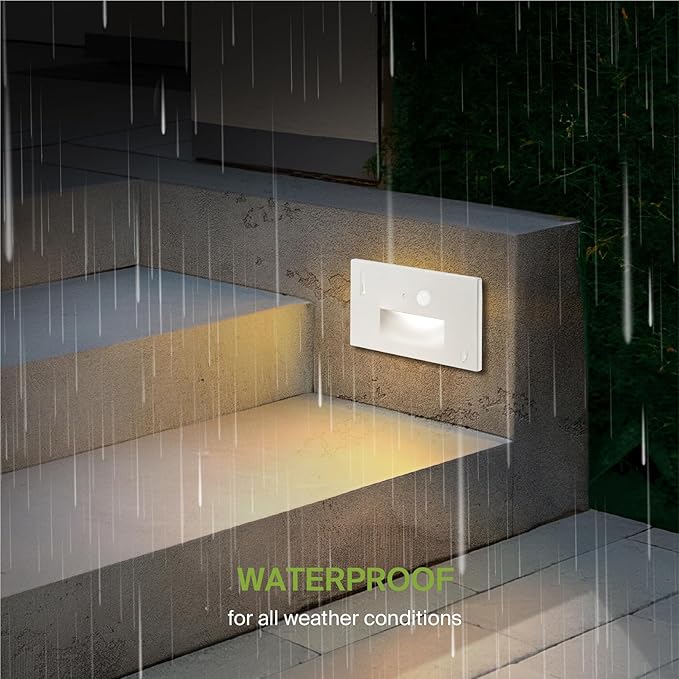 ASD LED Recessed Step Light Fixture, Dusk to Dawn Outdoor Tread Lighting | 3CCT, Motion Sensor, Photocell, Waterproof, ETL Listed | 3W 120LM 3000K-5000K 120V | Staircase Illumination | White, 4 Pack