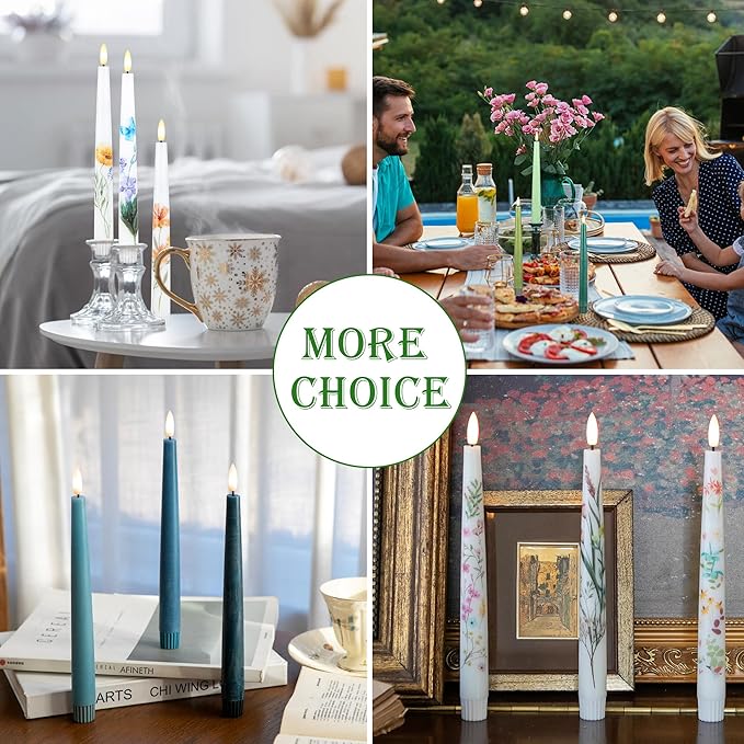 Green Flameless Taper Candles, 9.6" Real Wax Battery Operated Candles with Remote, 3 Pack Flickering, Gradient Candlesticks, Fake Candle for Home, Wedding, Party Decor