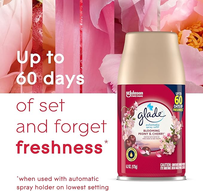 Glade Automatic Spray Refill, Air Freshener for Home and Bathroom, Blooming Peony & Cherry, 6.2 Oz