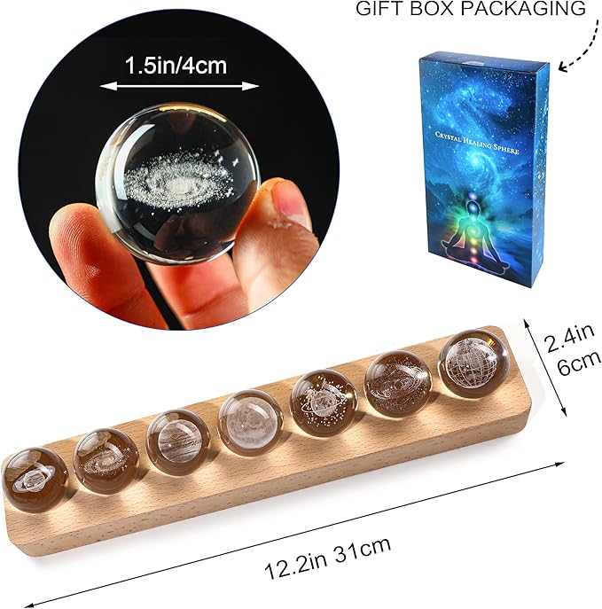 YU FENG 7 Planet Crystal Ball Night Light 40mm/1.57-inch with LED Wooden Base