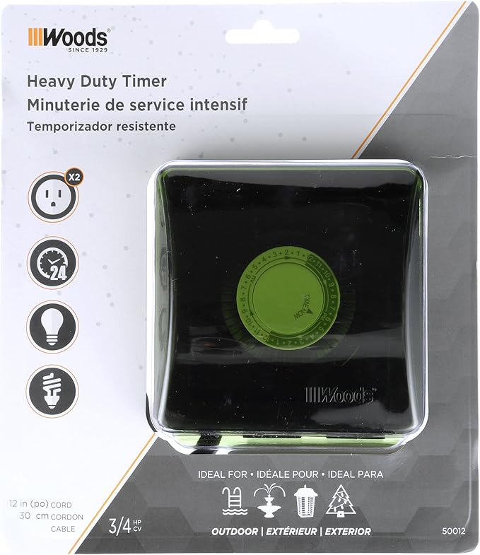 Woods 50012WD Outdoor 24-Hour Heavy Duty Mechanical Plug-in Timer, 2 Grounded Outlets (Pack of 6)