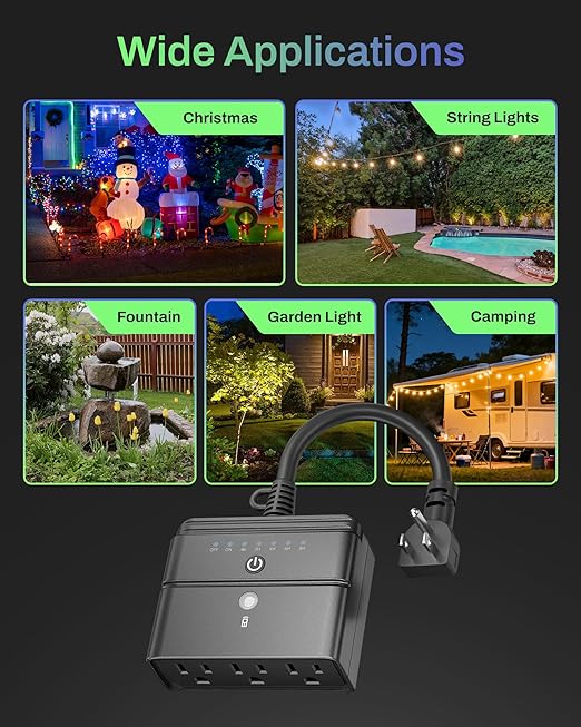 BN-LINK Outdoor Light Timer, Waterproof Plug-in Dusk-to-Dawn Controller with 3 Grounded Outlets for Christmas & Halloween String Lights, 15A 1/2HP, ETL Listed, 100 ft RF Range, Remote Included