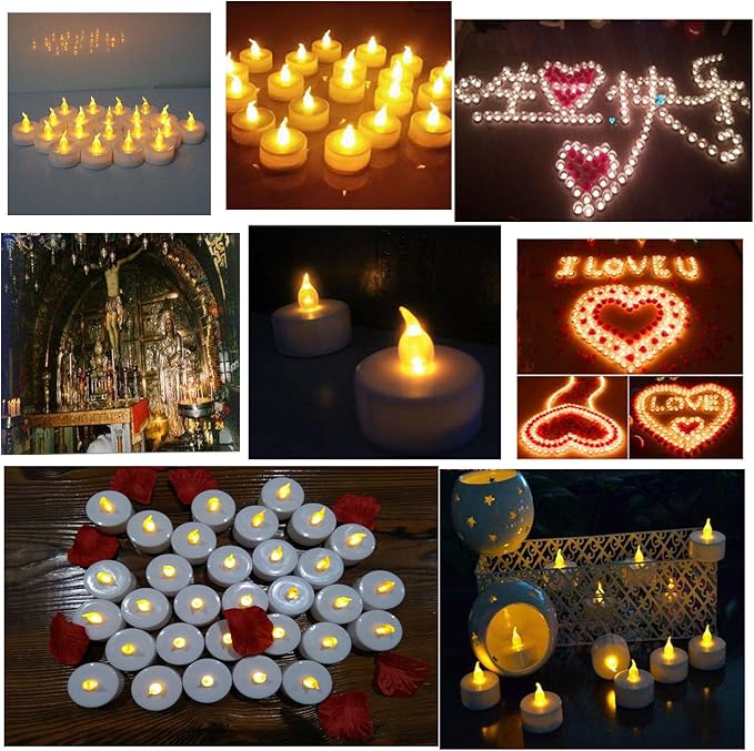 YIWER Tea Lights LED Tea Light Candles 200 Hours Pack of 50 Realistic Flickering Bulb Battery Operated Tea Lights for Seasonal Festival Celebration Electric Fake Candle in Warm Yellow