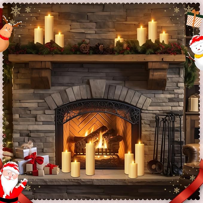 Retisee 3 Pcs Ivory Large Flameless LED Electric Candles with Remote Battery Operated 3D Pillar Flickering Candles for Home Table Porch Outside Indoor Party Wedding Light Decor(4''/6''/10'' x 3'')