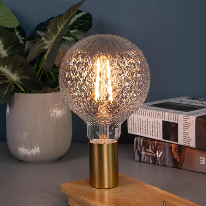 Edison Filament Bulb Pineapple Faceted, Vintage Light Bulbs Clear Crystal, G125 Large Round LED Bulbs, 4W Dimmable E26 Medium Base, Decorative Cut Glass Lights, 4 Pack