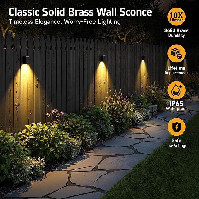 Gardenreet Low Voltage Deck Lights - 12V Solid Brass LED Step Light Outdoor, IP65 Waterproof Hardwired Wall Sconce for Fence Railing Patio 2700K Warm White 3W 216LM 2 Pack