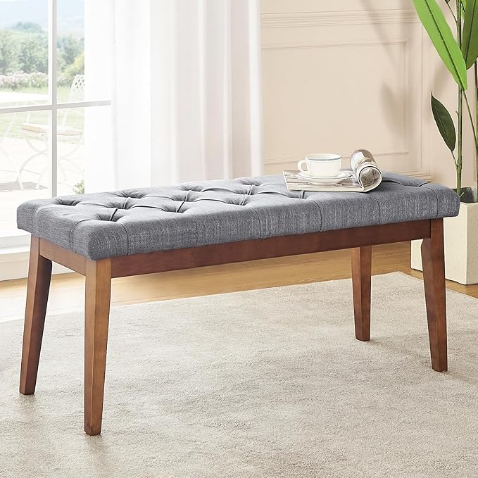 Upholstered Bench for Bedroom End of Bed,42.5-inch Entryway Bench for Living Room,Dining Bench with Padded Seat and Solid Wood Leg for Kitchen Bedroom,Indoor and Hallway