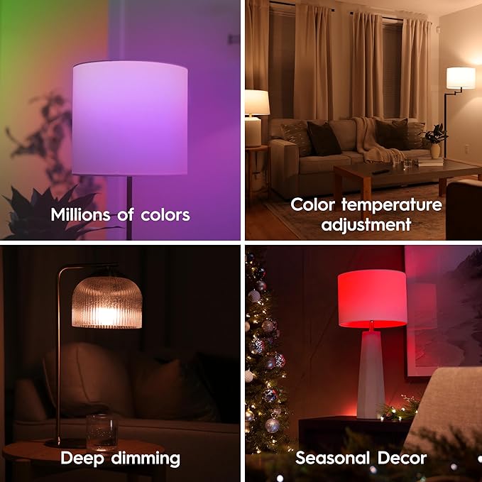 Cync GE A19 LED Smart Light Bulbs,Room Decor Aesthetic Bluetooth and WiFi Color Changing Lights,LED Indoor Light Bulb,Compatible with Alexa and Google,2 Count (Pack of 4)