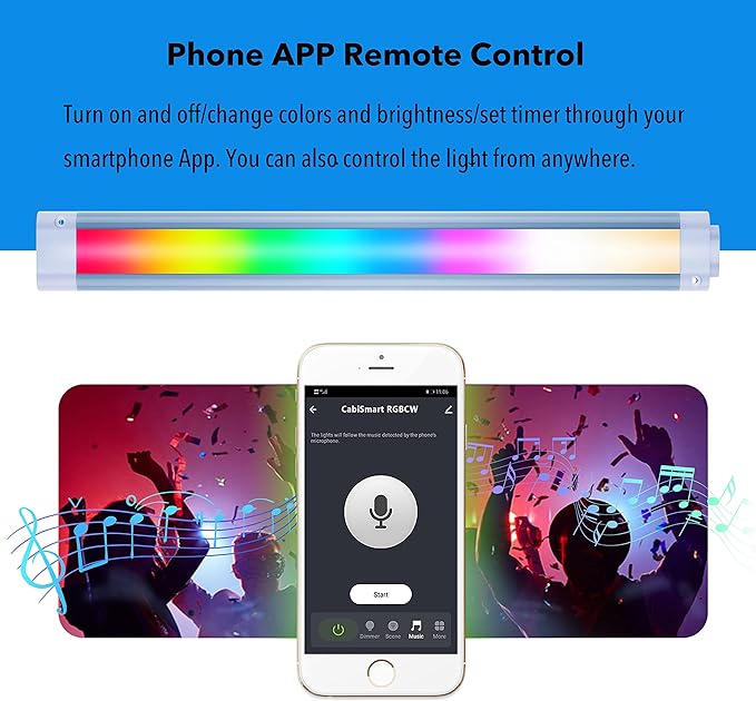 Smart RGB Cabinet Lights,Color Changing & White Dimmbale Light Bar for Counter,Case,Desk,LED Light Strips with Alexa,Echo,App,Remote Control,Music Sync Indoor Room,TV,Party Lighting Decor,6pcs