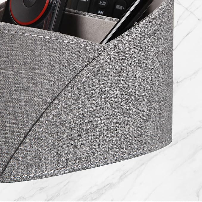 PU Leather Remote Control Holder with 3 Compartments, Modern Design Desk Accessories Workspace Organizer for Office/School/Home, Modern Nightstand Caddy Organizer for Makeup/Vanity/Stationery,Grey