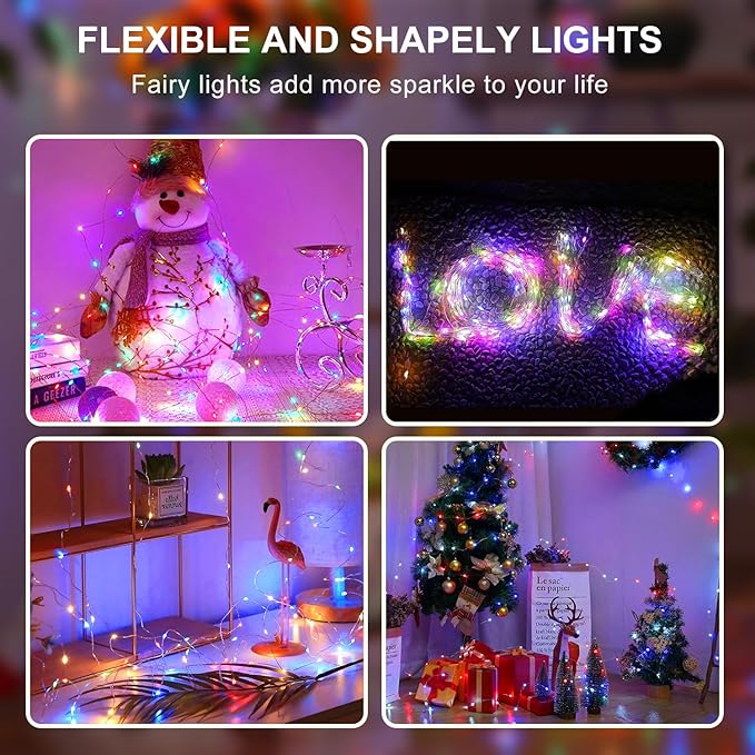 Aogist 100 Pack Fairy Lights 3 Modes 7ft 20 LED Waterproof,Battery Operated Silver Wire Firefly Starry Moon Mini String Lights for Mason Jars Christmas DIY Crafts Wedding Party Bedroom,Multicolor