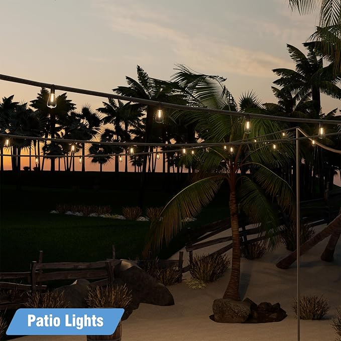 LED Outdoor String Lights 100FT, Waterproof Patio Lights with 52 (50+2 Spare ST38 Shatterproof Replaceable Bulbs), Connectable Dimmable Outside Hanging Light for Porch Garden Deck Bistro Backyard